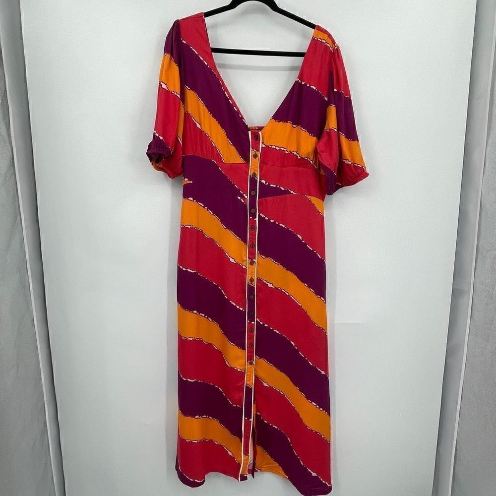 The Odells Multicolor Striped Pleated Tiered Button Down Maxi Dress Size XL